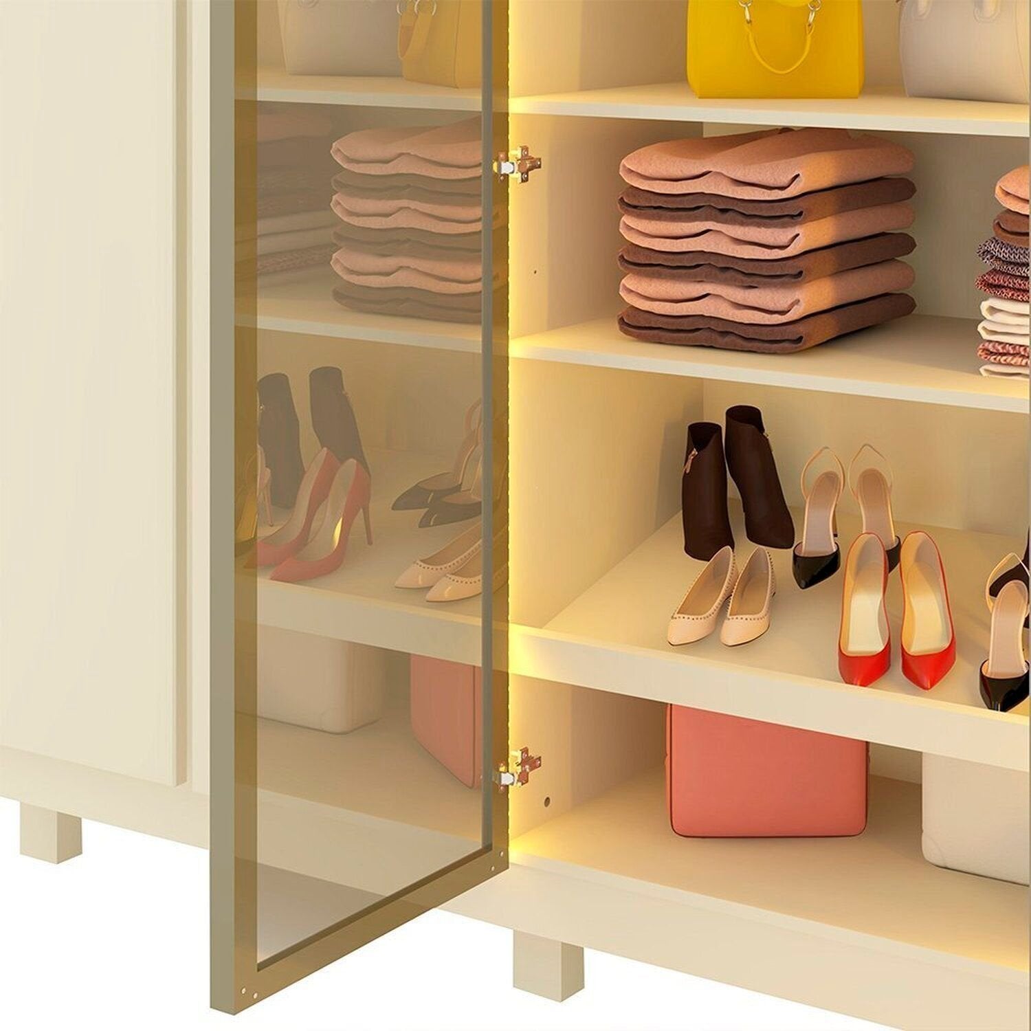 Guarda-Roupa Casal 6 Portas com Pés com LED Imperatriz Reflecta 100% MDF Yescasa Off White