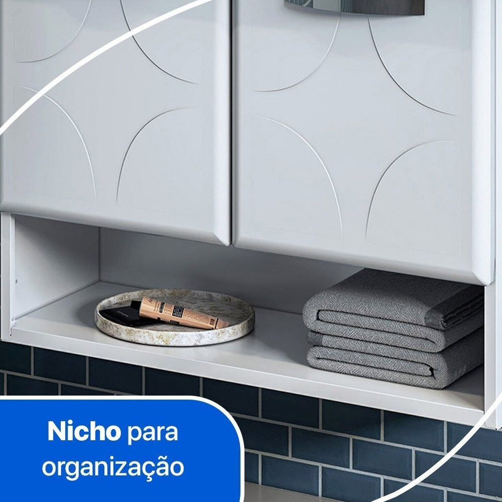 Kit Conjunto para Banheiro em Aço Rubi 4 Portas com Espelho Telasul Branco