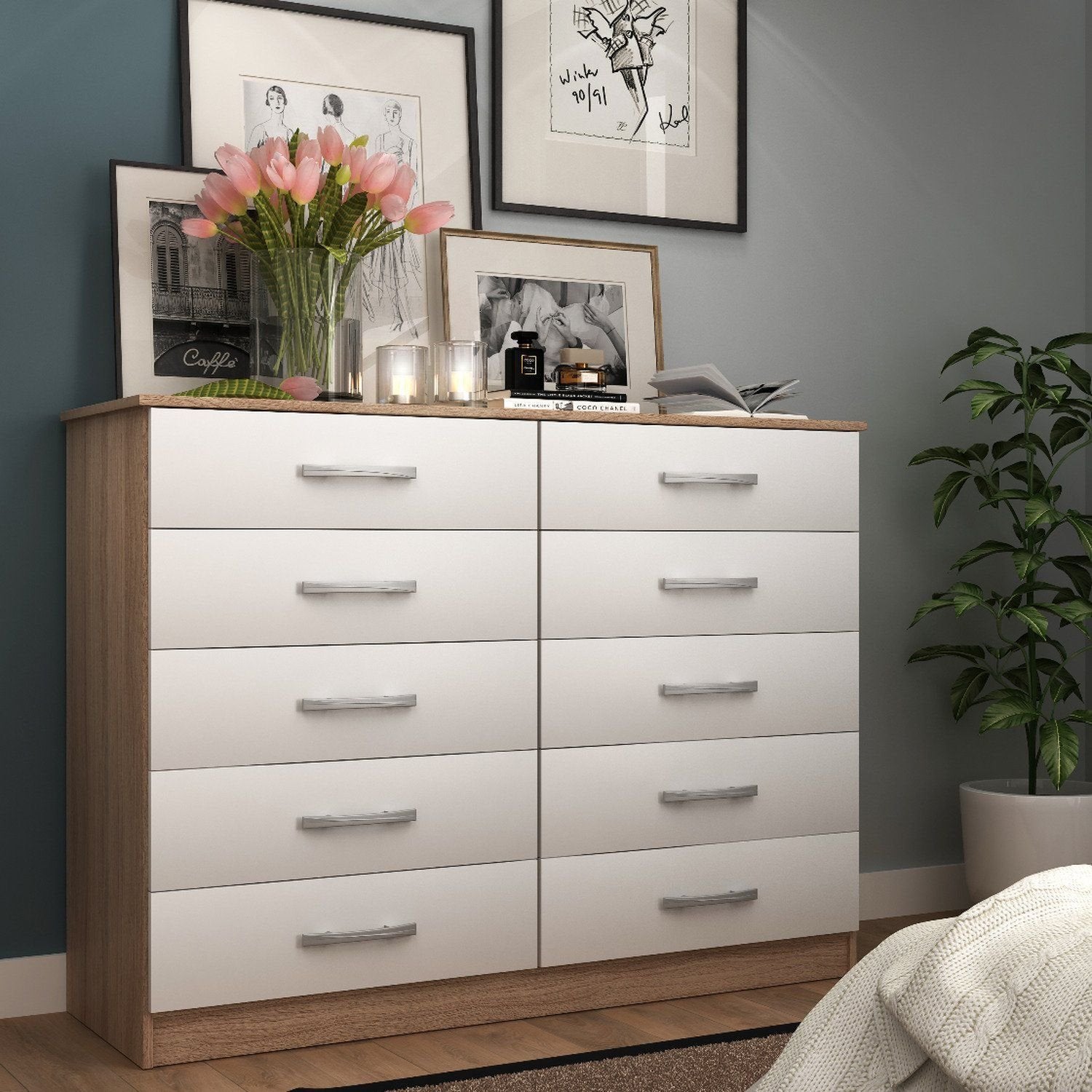 Cômoda para Quarto 10 Gavetas Premium Marbela Evidência Móveis 92cm Branco