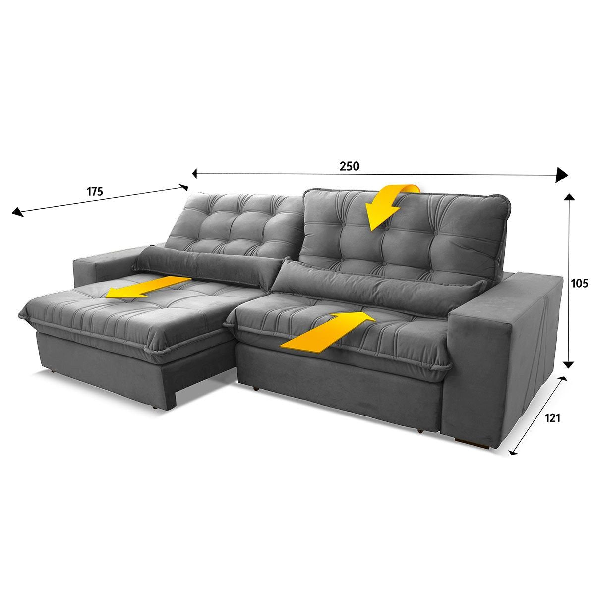 Sofá Retrátil e Reclinável Zurique 2,50m Suede Velut com Molas no Assento King House