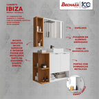 Conjunto para Banheiro Gabinete Suspenso com Cuba e Espelheira Ibiza Móveis Bechara 70cm Branco/Naturalle