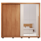 Guarda-Roupa Casal Ripado 2 Portas 4 Gavetas com Espelho Suburban Caemmun 100% MDP/MDF Freijó/Off White