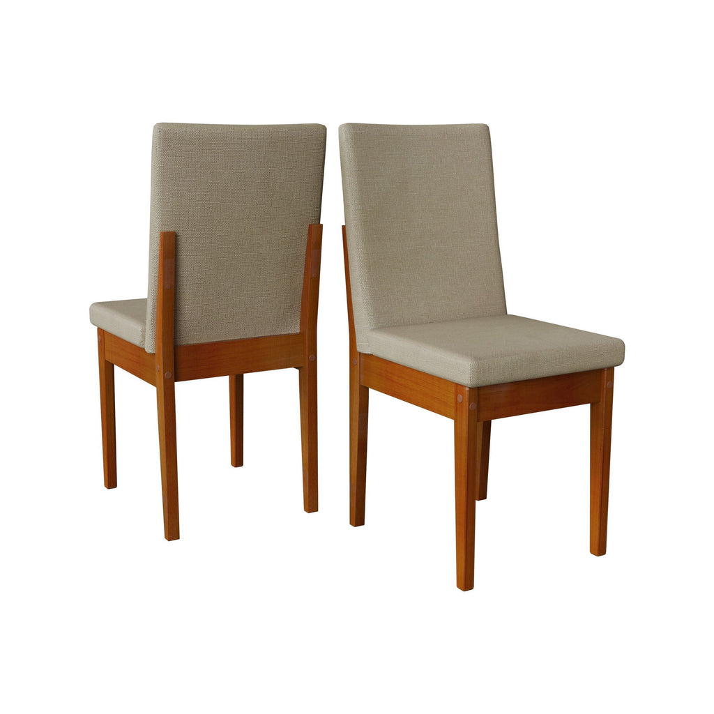 Conjunto Mesa com Vidro Pés Madeira Maciça 6 Cadeiras Madeira Dakota Tecido A40 Marrom Móveis Meneghetti