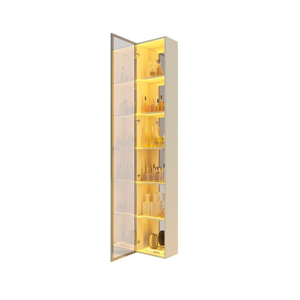 Cristaleira 1 Porta Reflecta com Fita LED e Espelho 100% MDF Luminare Gelius Móveis Bege/Off White