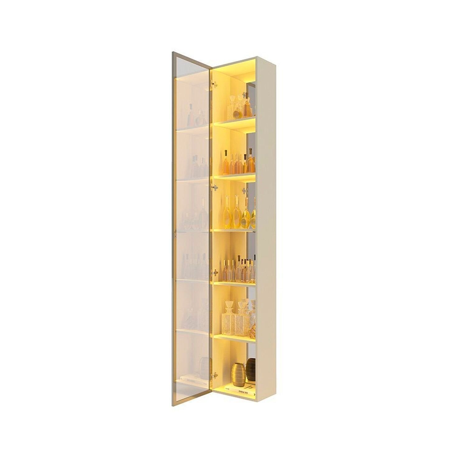 Cristaleira 1 Porta Reflecta com Fita LED e Espelho 100% MDF Luminare Gelius Móveis Bege/Off White