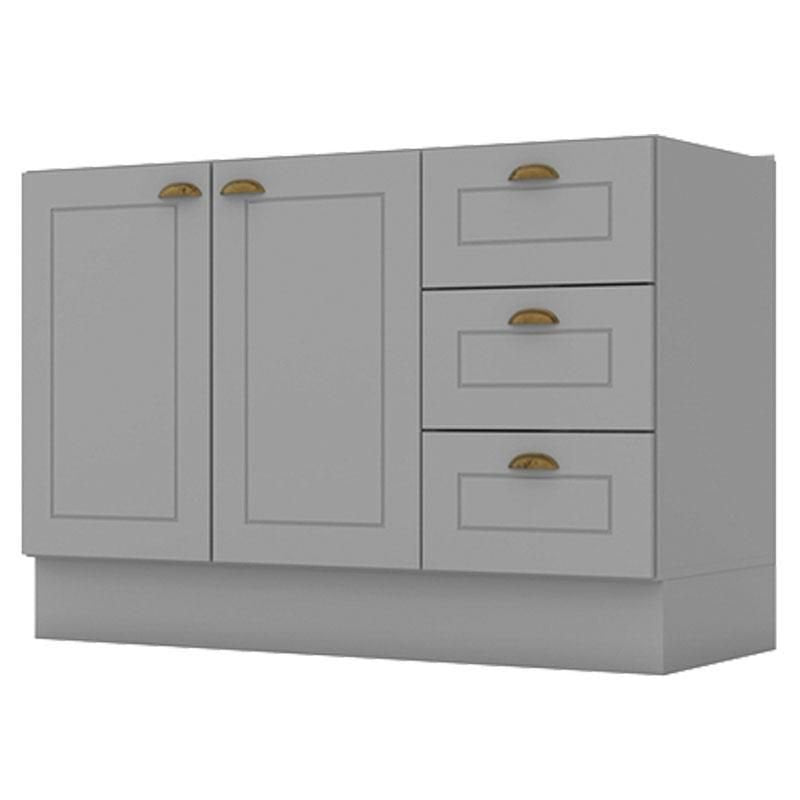 Balcão Cozinha Porta Toalha Canto Reto 1 Porta Pia 120cm Americana Henn Cinza