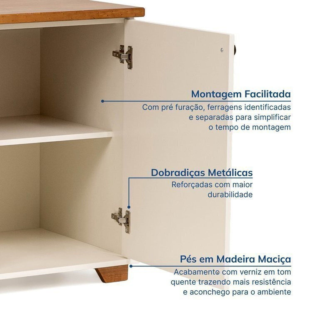 Conjunto Sala Ananda Rack, Estante e Armário Madeira Maciça Off White/Mel CabeCasa MadeiraMadeira