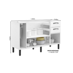 Balcão de Cozinha em Aço 3 Portas 2 Gavetas 140cm com Nicho Toalheiro sem Tampo New Premium Itatiaia Branco