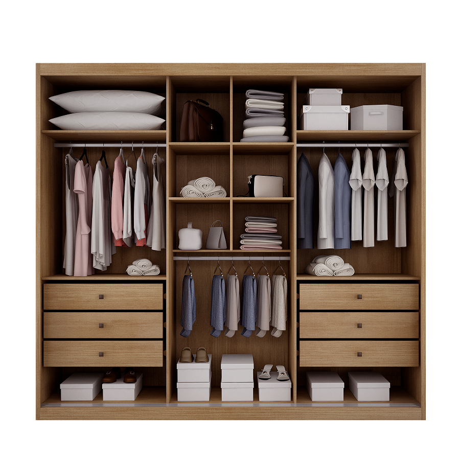 Guarda-Roupa Casal 3 Portas 6 Gavetas com Espelho Vegas Novo Horizonte 100% MDF Branco