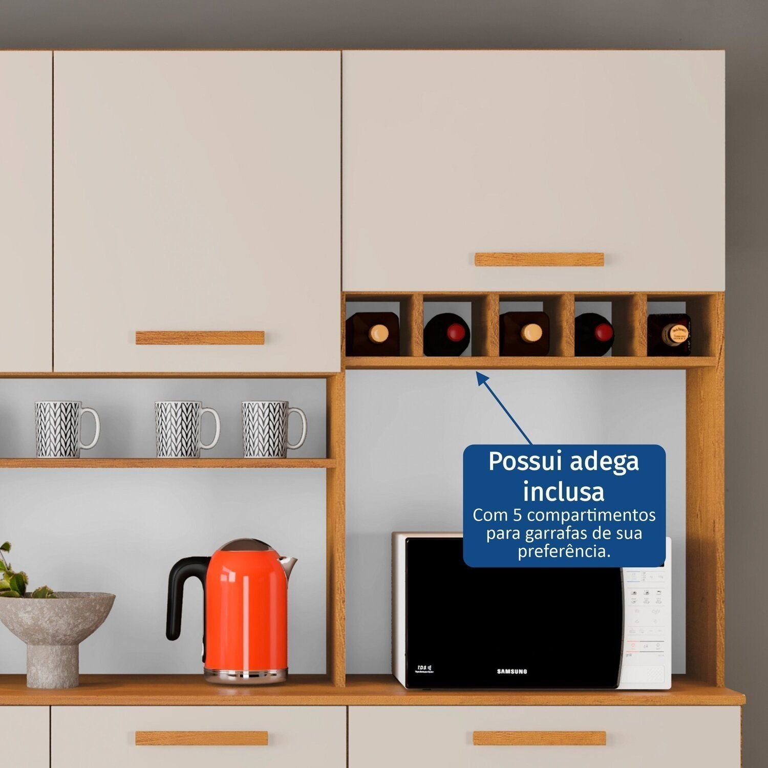 Armário de Cozinha Athenas 6 Portas 2 Gavetas 100% MDF Yescasa