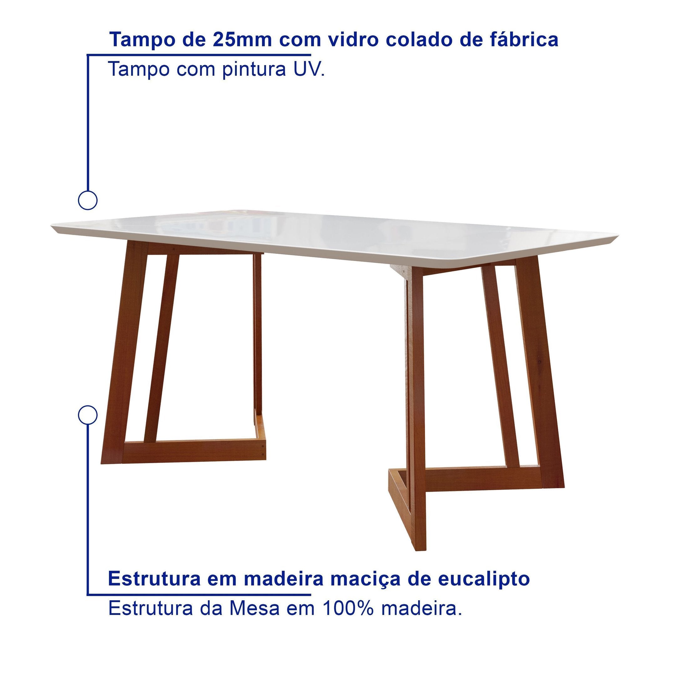 Conjunto Mesa com Vidro Pés Madeira Maciça 6 Cadeiras Madeira Dakota Tecido A40 Marrom Móveis Meneghetti