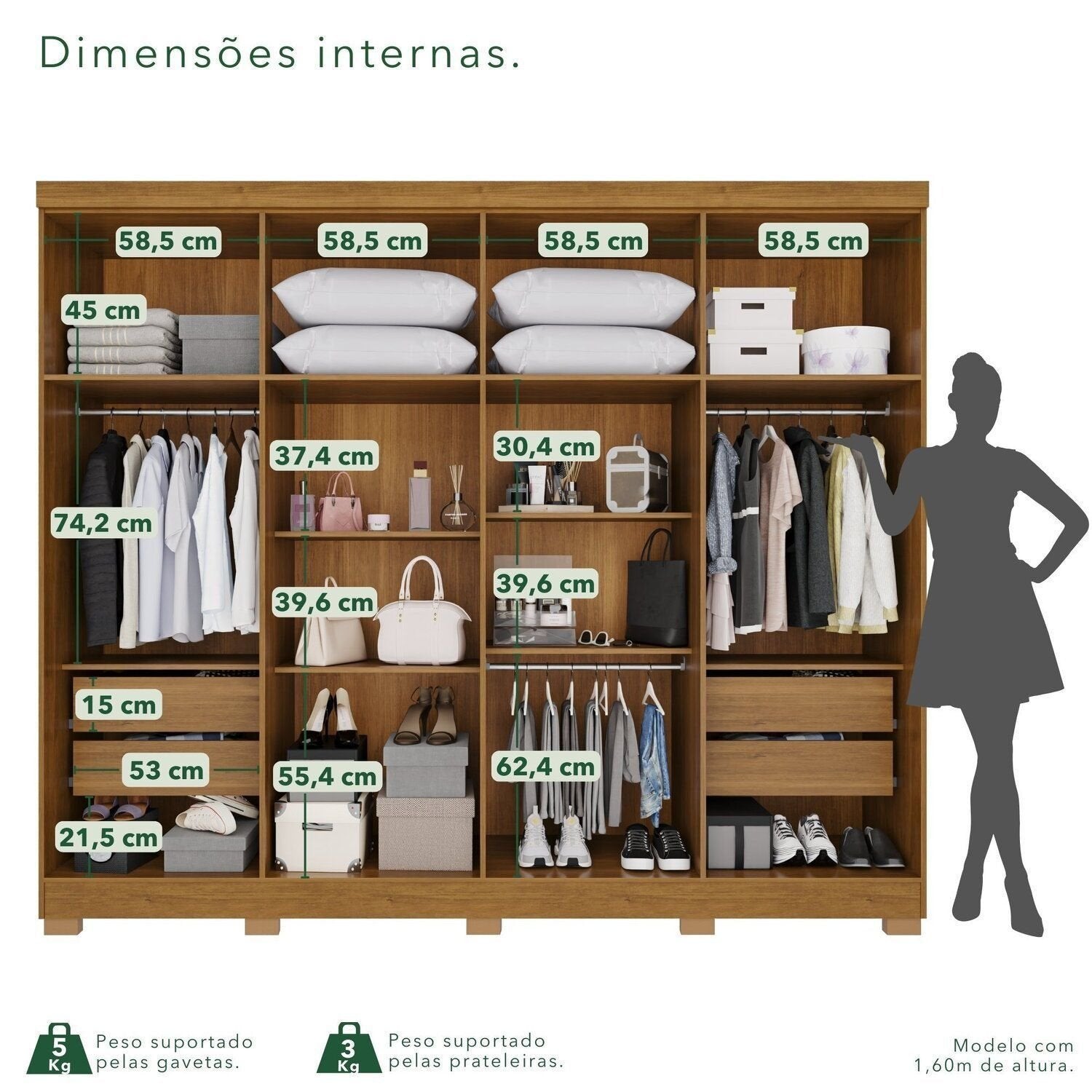 Guarda-Roupa Casal França 8 Portas 4 Gavetas Espresso Móveis Off White/Cinamomo