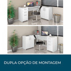 Escrivaninha Mesa Escritório em L Office NT2005 2 Gavetas 3 Portas 157cm Notável Móveis