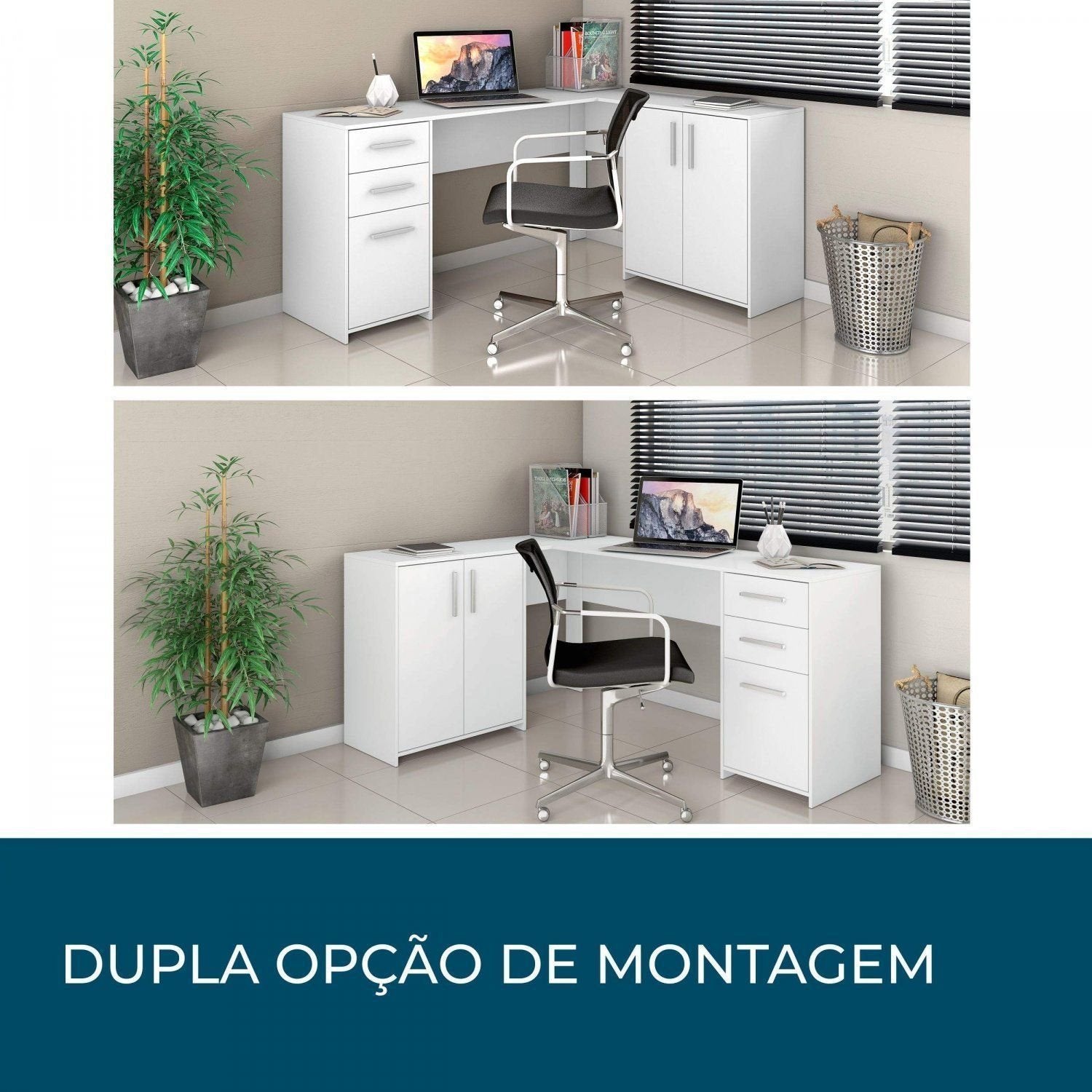 Escrivaninha Mesa Escritório em L Office NT2005 2 Gavetas 3 Portas 157cm Notável Móveis