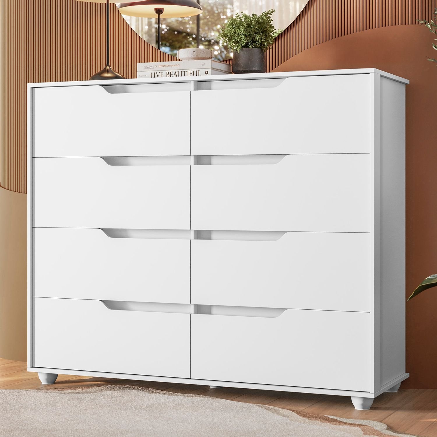 Cômoda 8 Gavetas Doble Albatroz Móveis Branco/Freijó