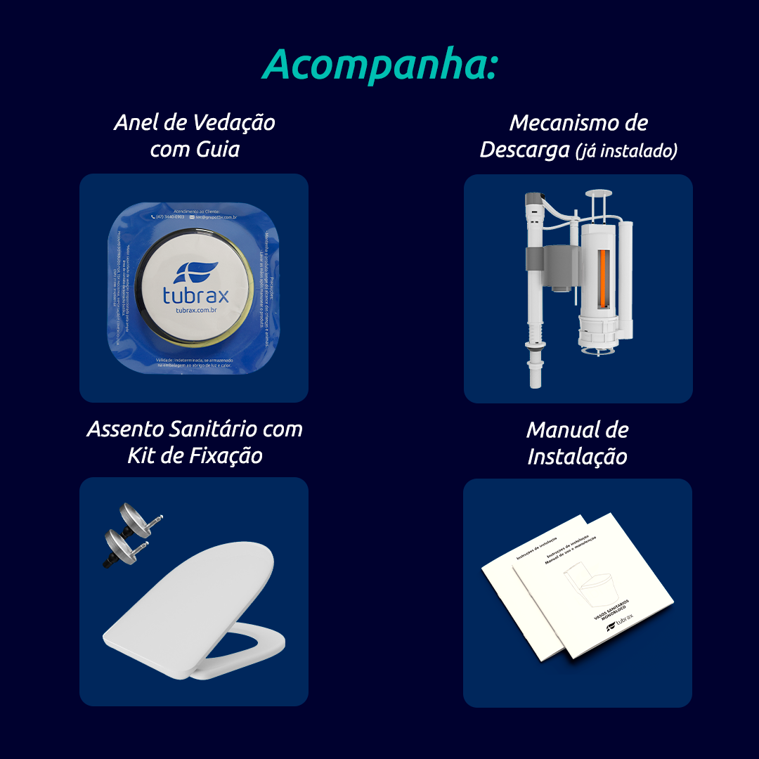 Vaso Sanitário Monobloco Cerâmica Modelo Acies Tubrax Branco VAB0003
