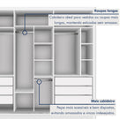 Guarda-Roupa Casal 3 Portas 6 Gavetas com Espelho Premium Lux Yescasa MDP Branco 242cm