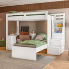 Beliche Office Adulto Moon com Escrivaninha em L Nichos e Escada 2 Portas e 2 Gavetas Yescasa Branco