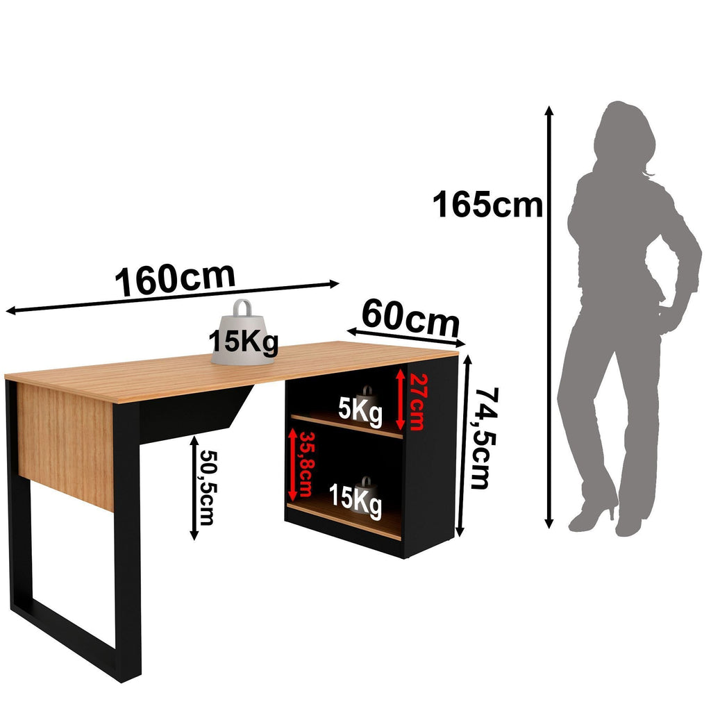 Escrivaninha Mesa Escritório 160cm Amêndoa e Preto Marrom Tecno Mobili ME4182