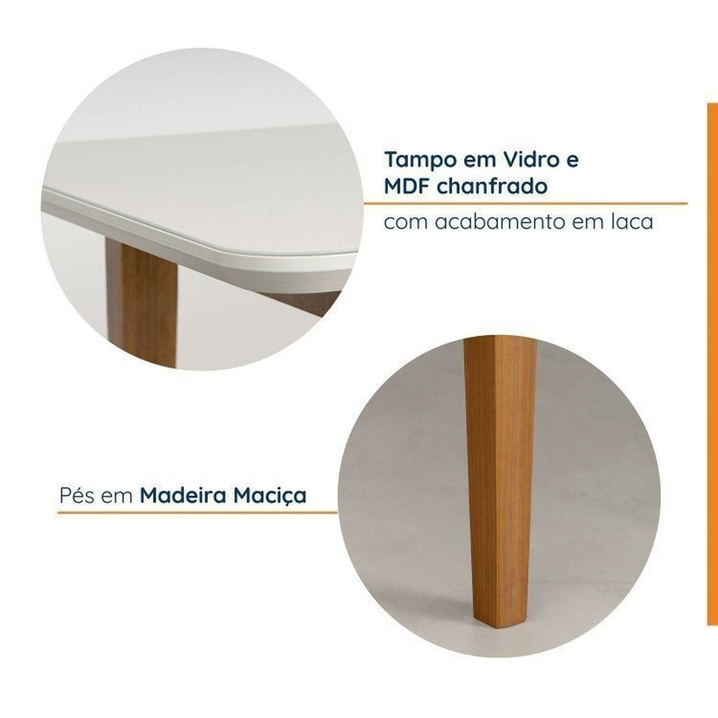 Conjunto Sala de Jantar Tangará Tiê Mesa com 4 Cadeiras Madeira Maciça Tampo MDF e Vidro CabeCasa MadeiraOriginals Bege/Cara