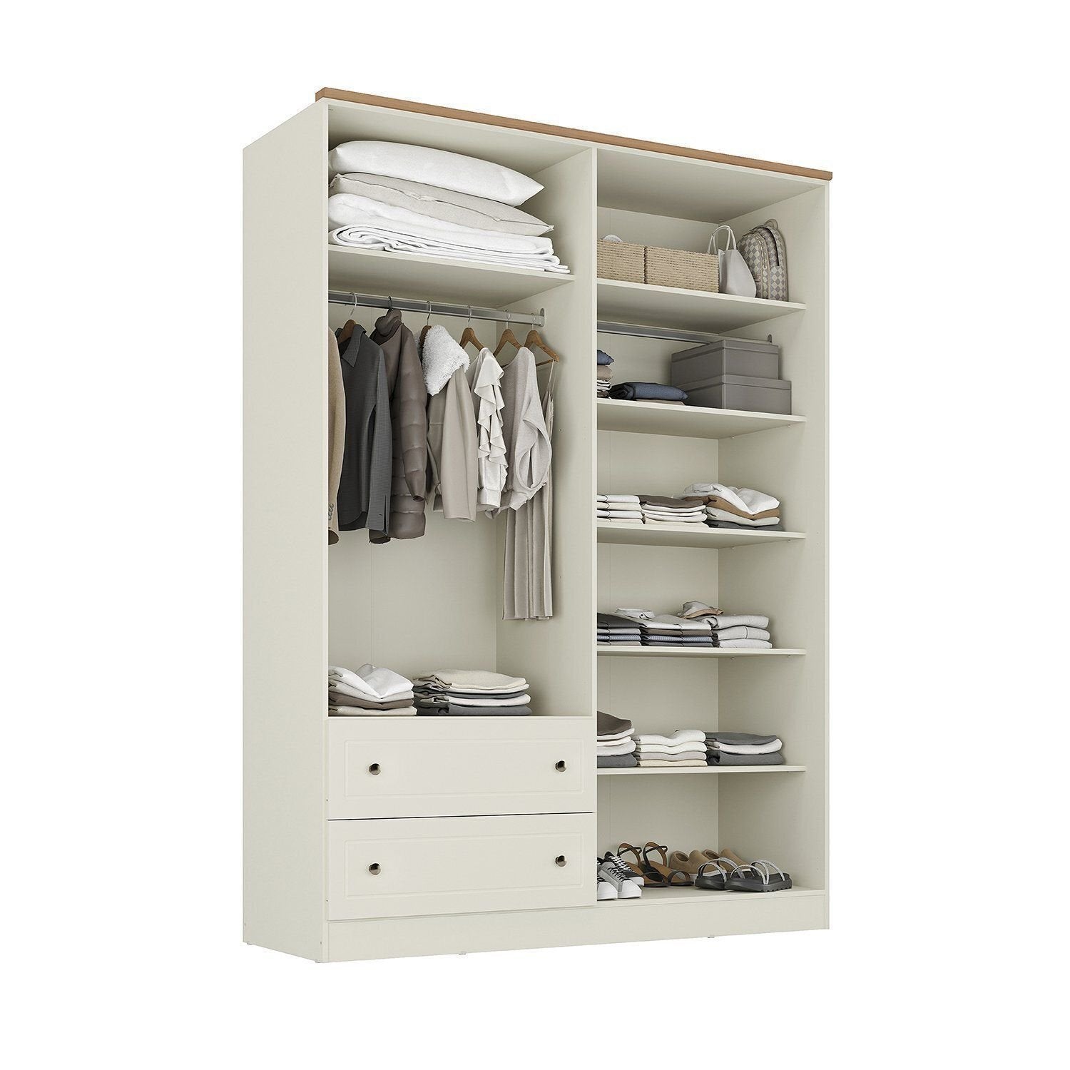 Guarda-Roupa Casal 4 Portas 2 Gavetas Ananda CabeCasa Bege/Offwhite