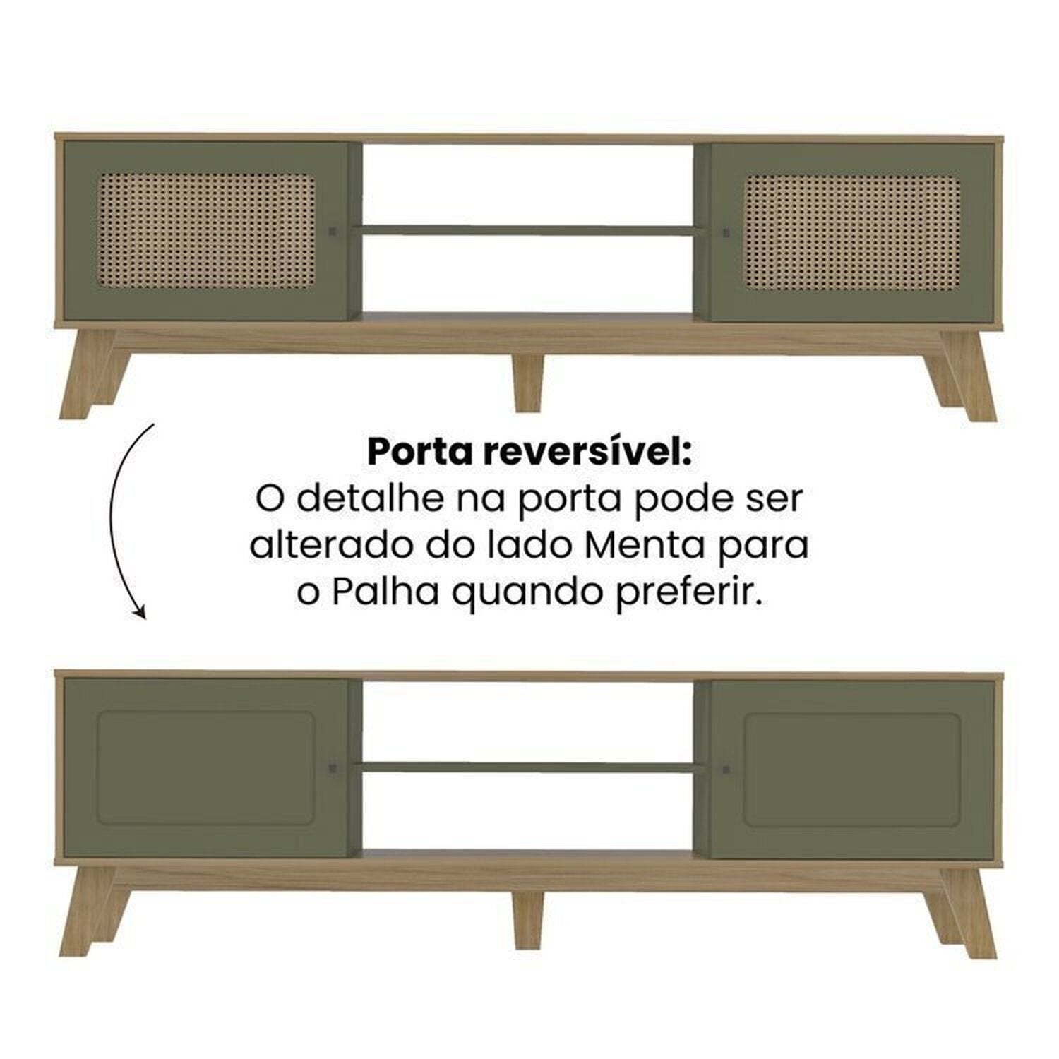Kit 3 Peças Sala de Estar Charlotte Rack para TV Até 75 Polegadas Mesa de Centro e Apoio Espresso Móveis Carvalho/Menta