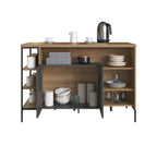 Mesa Bancada Gourmet Estilo Industrial 131cm com Armário 2 Portas Placa e Ponto Marrom/Preto/Mel/Grafite