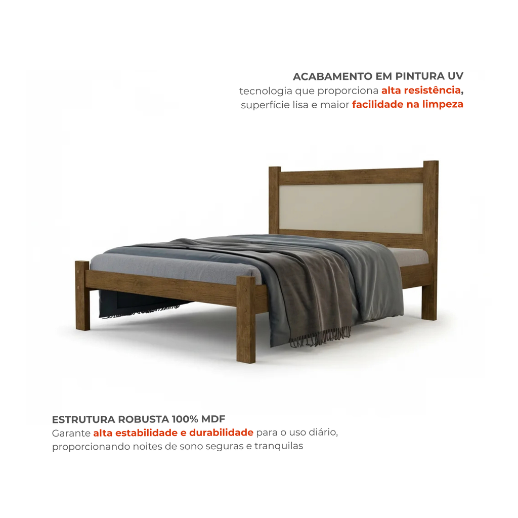 Cama Casal Prisma MDF Jequitibá/Off White J&A Móveis