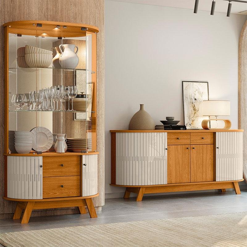 Conjunto Sala de Estar Buffet Mônaco e Cristaleira Moss Madetec