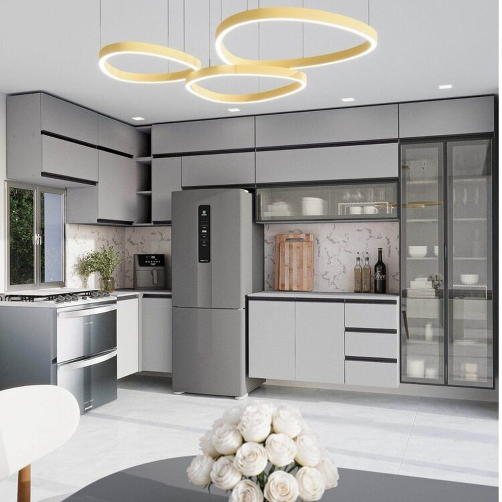 Cozinha Modulada Nara CabeCasa MadeiraOriginals 15 Peças 11 Aéreos 3 Balcões 1 Cristaleira Cinza