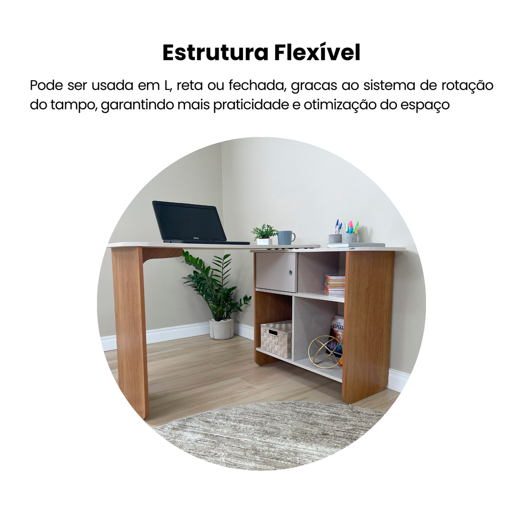 Escrivaninha Mesa Escritório Nomad 4 Nichos 1 Porta 114cm Artely Cinamomo e Off White