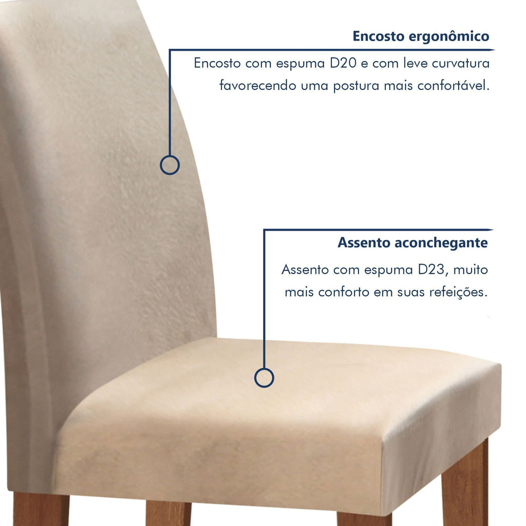 Conjunto Sala de Jantar Mesa Retangular Tampo Vidro/MDF com 6 Cadeiras Espanha Yescasa