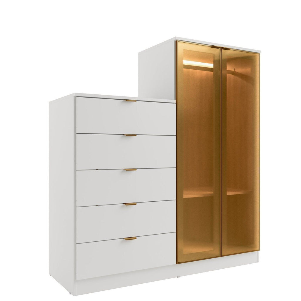Cômoda Infantil 5 Gavetas 2 Portas com Iluminação LED Reflecta Cecília Móveis Sul Branco