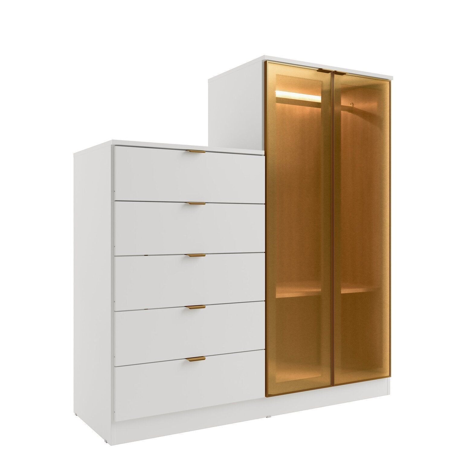 Cômoda Infantil 5 Gavetas 2 Portas com Iluminação LED Reflecta Cecília Móveis Sul Branco