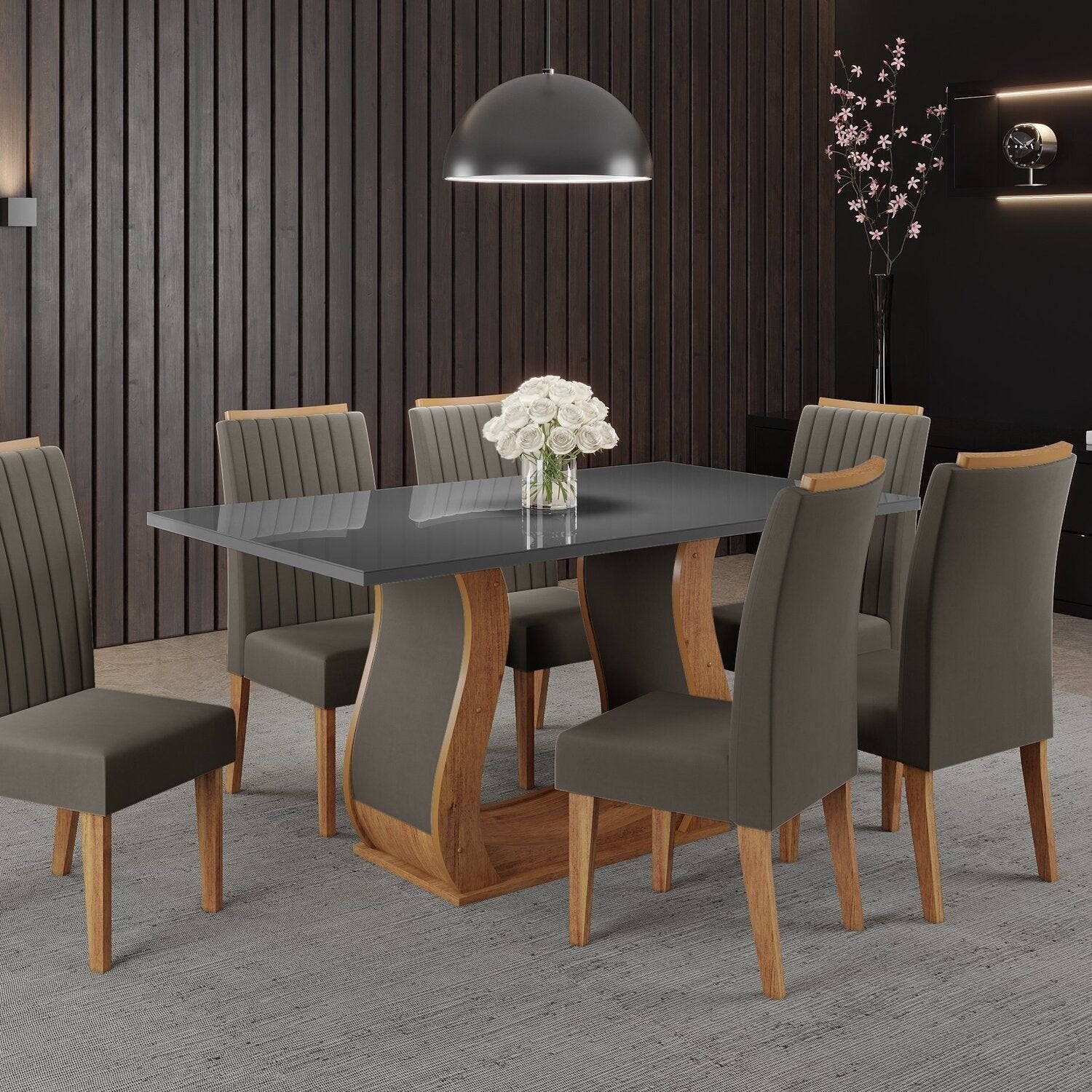 Conjunto Sala de Jantar Mesa Retangular Manuela 160x80 com 6 Cadeiras Yescasa