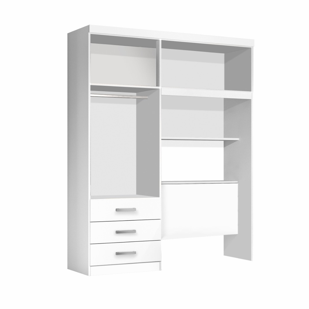 Guarda-Roupa Solteiro 4 Portas 3 Gavetas com Cabeceira e Baú Cancun Yescasa MDP Branco