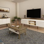 Conjunto 3 Peças Sala de Estar Mesa de Centro Lucca Buffet Oásis Rack Lumina Pinho/Off White Artely