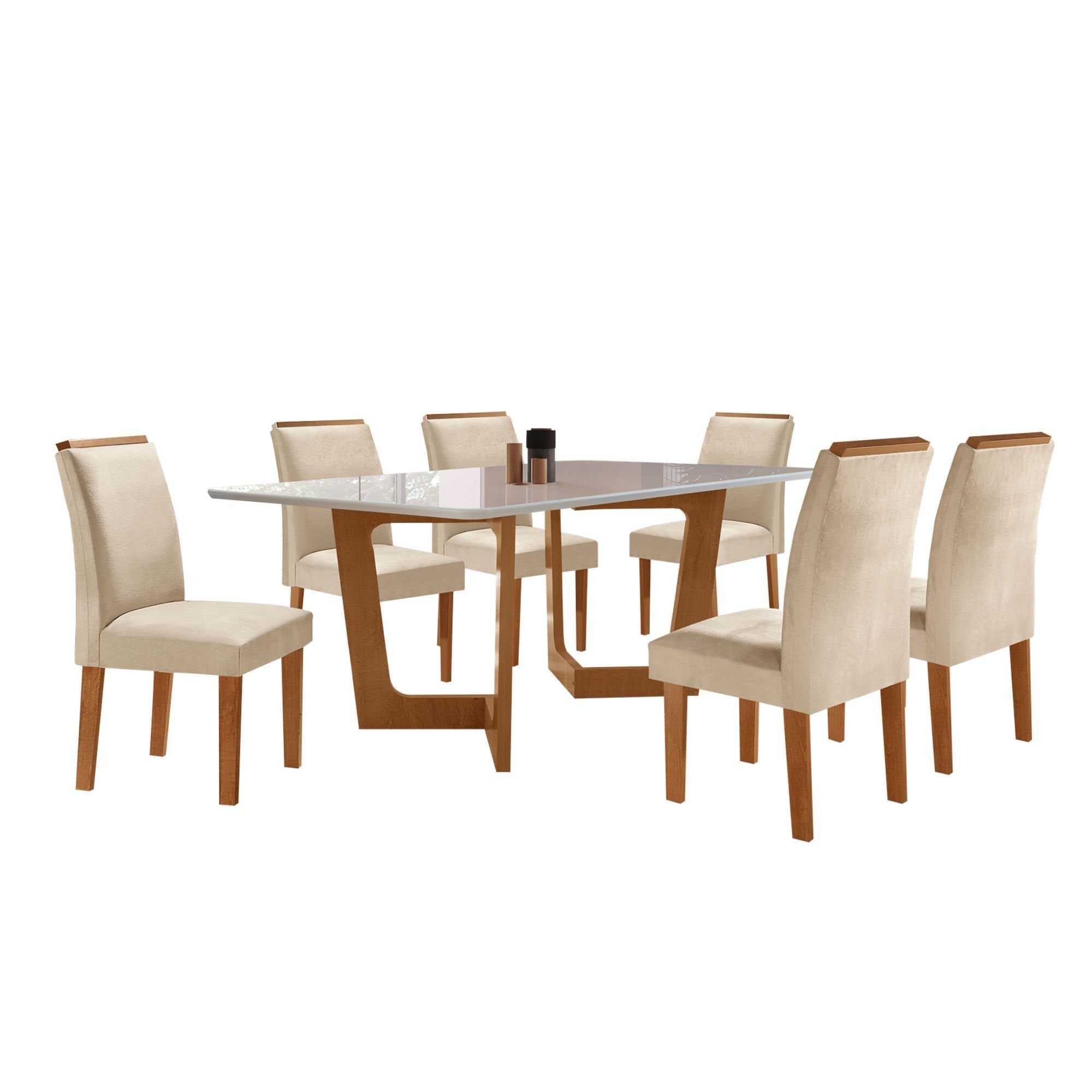 Conjunto Sala de Jantar Mesa Redonda Tampo Vidro e MDF com 6 Cadeiras Luísa Smart Plus Cel Móveis