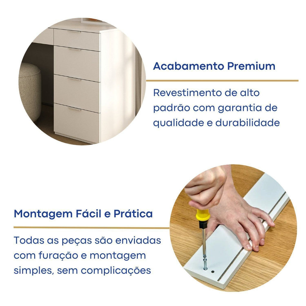 Escrivaninha em L com Mesa Escritório 5 Gavetas 152cm Branco Foscarini