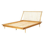 Cama de Casal Lunna Madeira Maciça Empório Paraíso Bege/Caramelo
