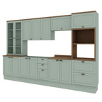 Cozinha Completa Modulada 6 Peças 100% MDF Cristaleira Torre Quente Balcão Pia Mint/Ébano Genialflex Iluminata