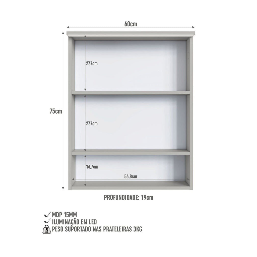 Armário Espelheira para Banheiro Prodecor 2 Portas com LED 60cm Bege/Arenas
