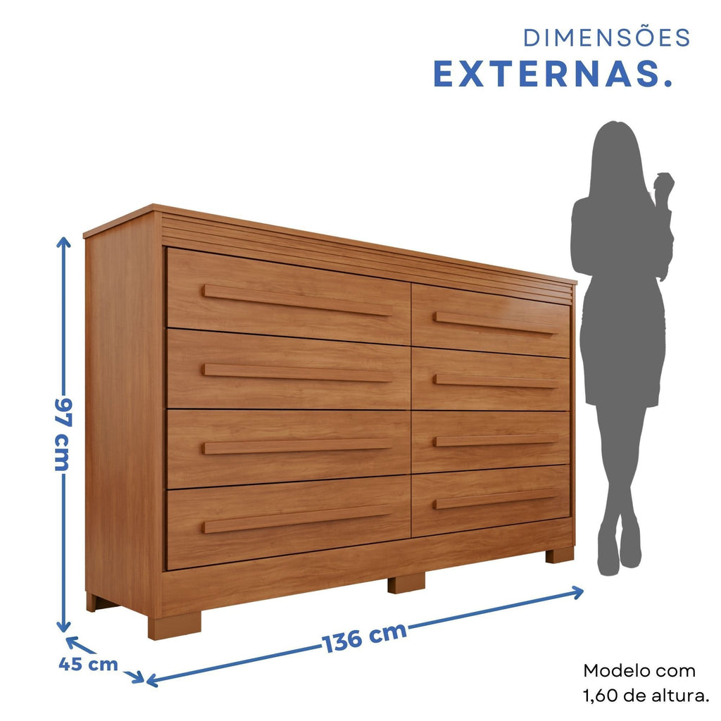 Cômoda para Quarto 8 Gavetas Diamante Espresso Móveis Marrom/Cinamomo