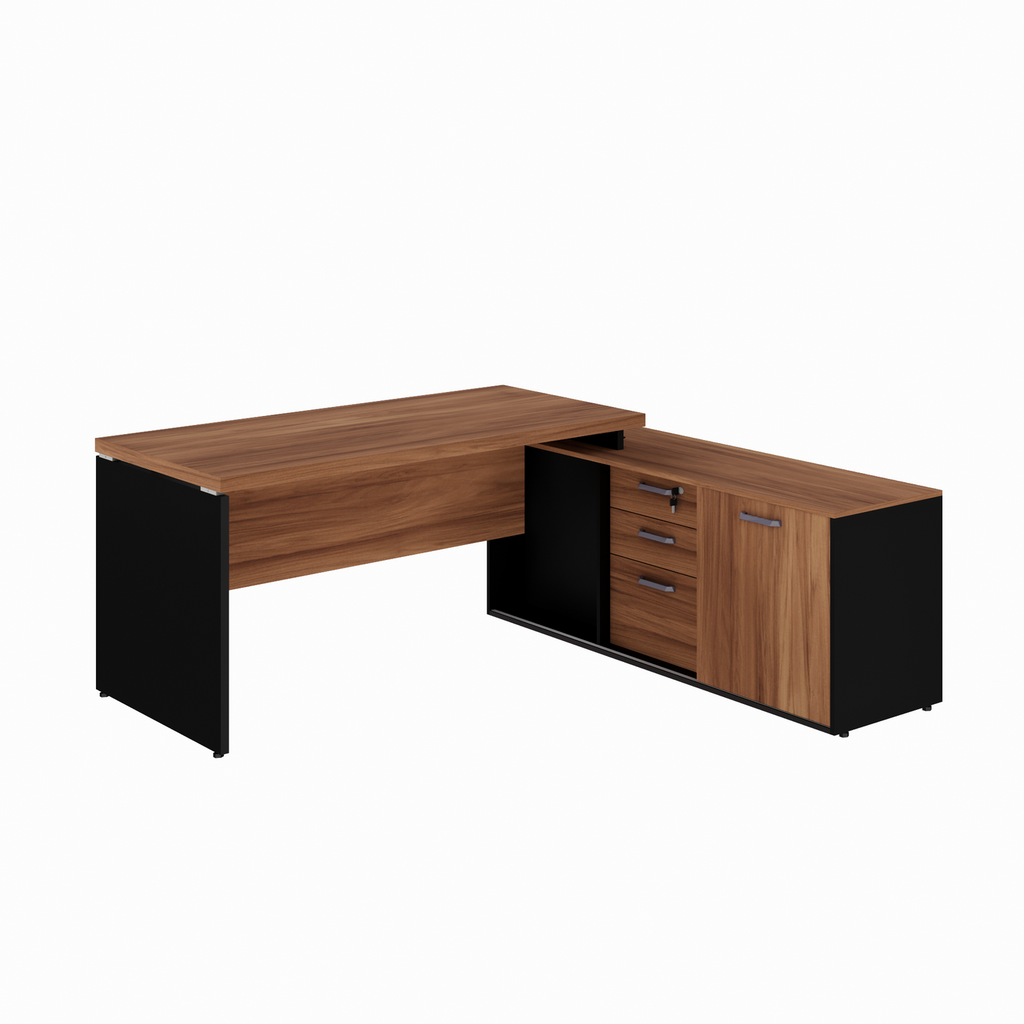Escrivaninha Mesa Escritório em L com Armário Lateral Pé Painel 150cm Yescasa