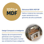Penteadeira MDF 9 Gavetas com Espelho e LED Foscarini 8402 Bege/Argila/Carvalho Hanover