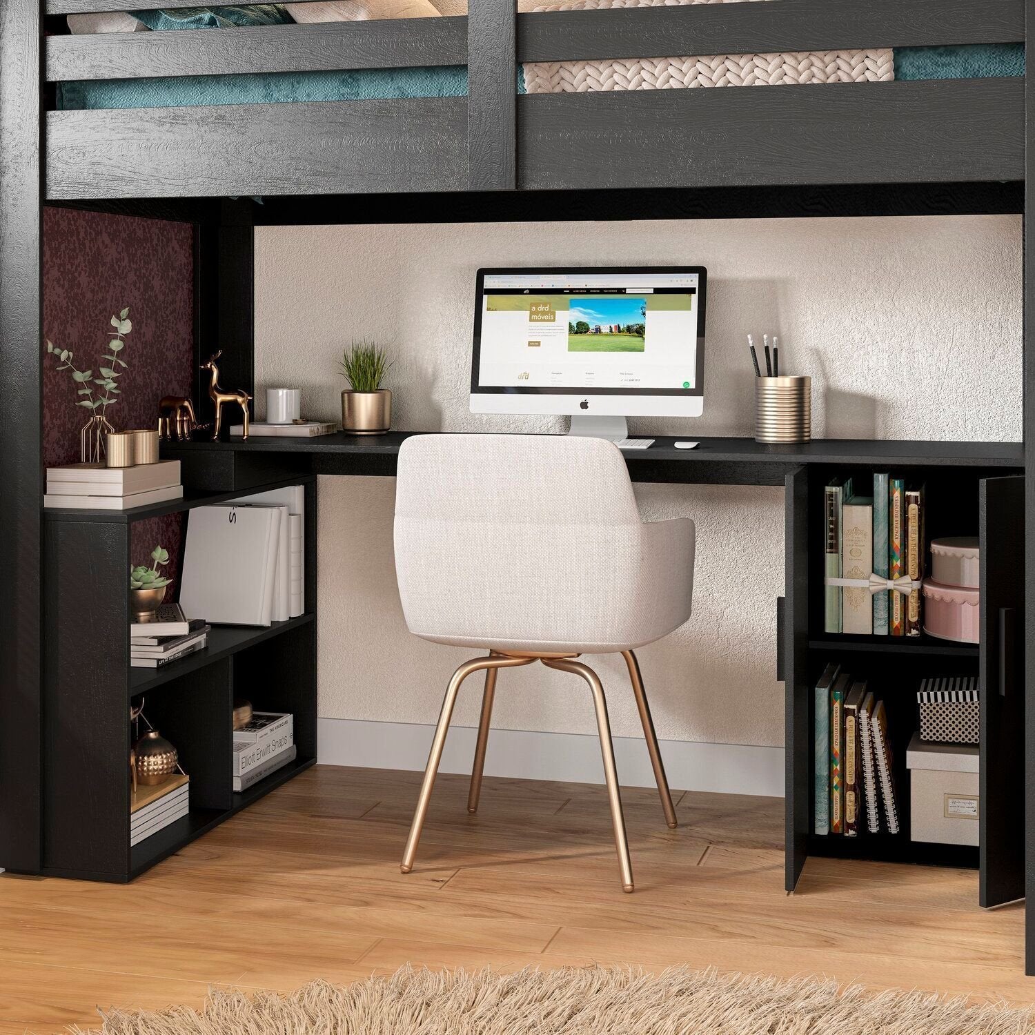 Cama Office Multifuncional Solteiro Adulto Star Plus Casatema MadeiraOriginals Preto