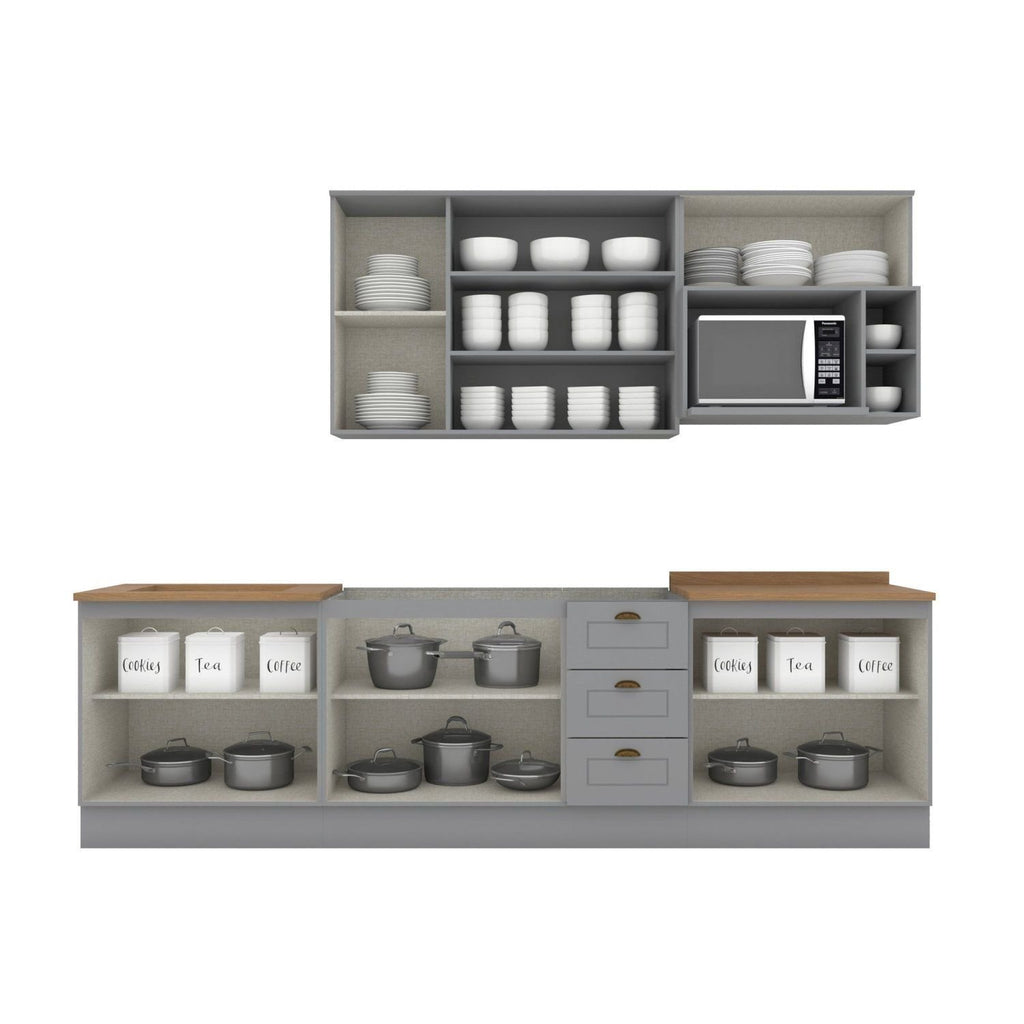 Cozinha Completa Modulada Emily 6 Peças Aéreo Microondas Cinza/Nature Espresso Móveis