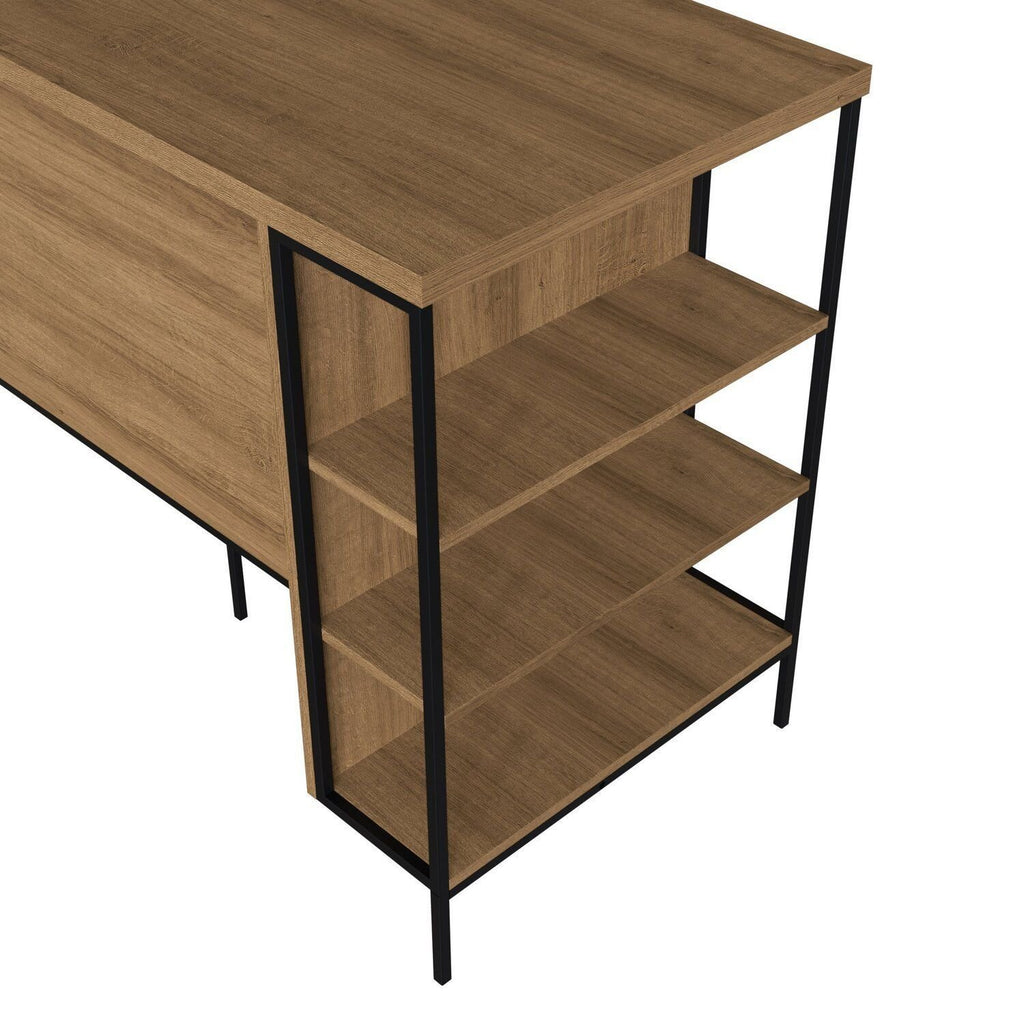 Mesa Bancada Gourmet Estilo Industrial 131cm com Armário 2 Portas Placa e Ponto Marrom/Preto/Mel/Grafite