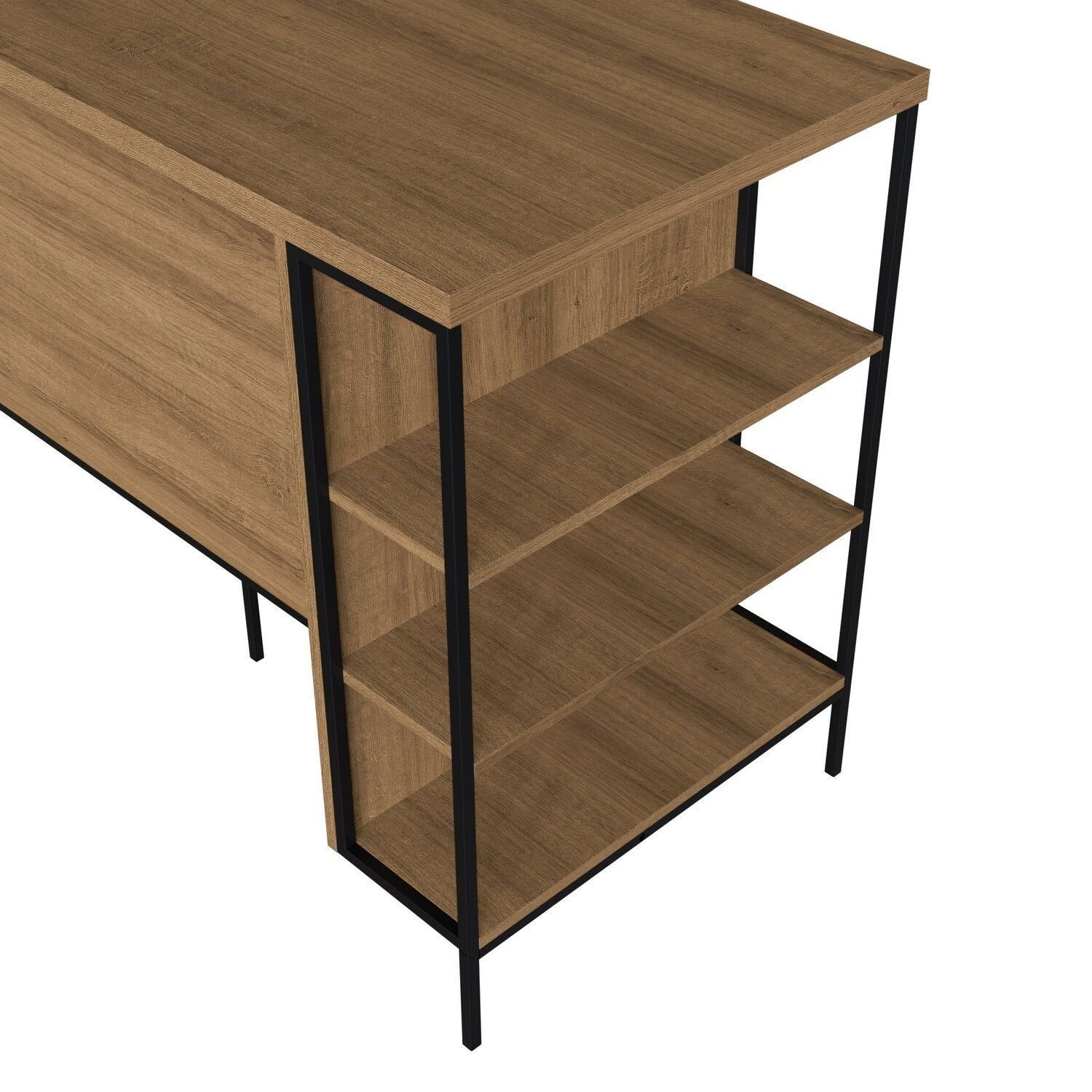 Mesa Bancada Gourmet Estilo Industrial 131cm com Armário 2 Portas Placa e Ponto Marrom/Preto/Mel/Grafite