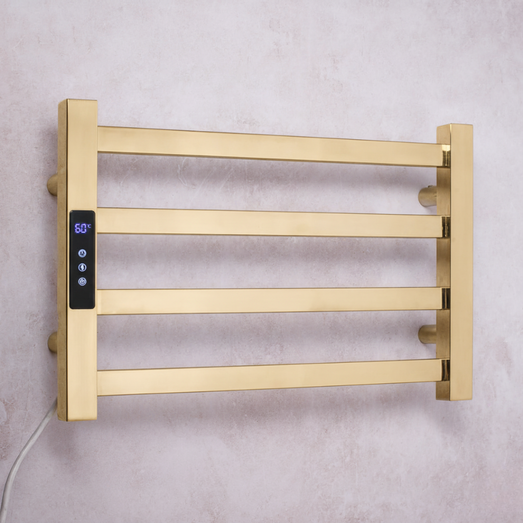 Toalheiro Elétrico Dourado Aço Inox Térmico Display Digital 30x45 Fino Inox
